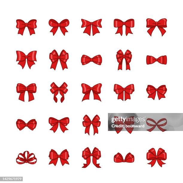 ilustrações de stock, clip art, desenhos animados e ícones de red gift bow icons. editable stroke. - hair bow