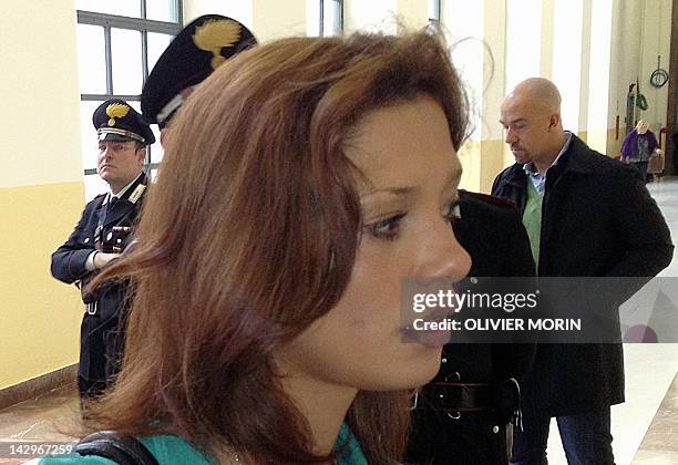 Model Imane Fadil arrives at Milan's court during the trial of the ex-premier Silvio Berlusconi for allegedly having sex with an underage prostitute...