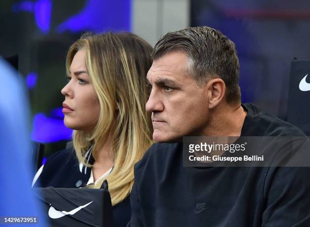 Christian Vieri with his wife Costanza Caracciolo looks on during the Serie A match between FC Internazionale and AS Roma at Stadio Giuseppe Meazza...