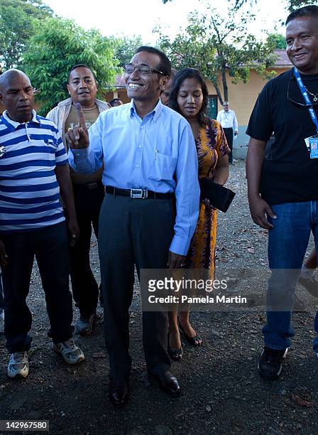 Francisco Lu Olo Guterres arrives to cast his vote in the second round of the Presidential elections on April 16, 2012 in Dili, East Timor. The...