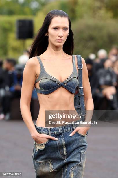 Bella Hadid walks the runway during the Givenchy Womenswear Spring/Summer 2023 show as part of Paris Fashion Week on October 02, 2022 in Paris,...