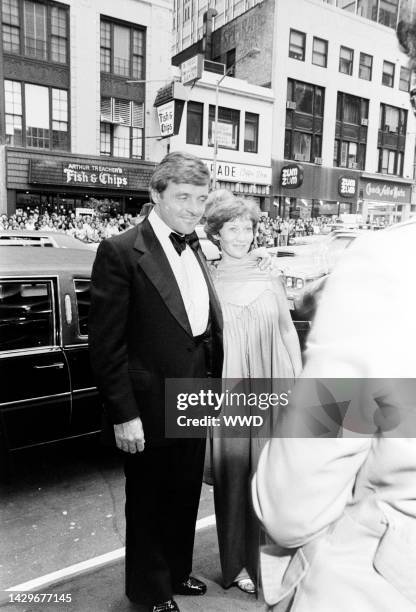 Anthony Hopkins and Jennifer Lynton attend a movie premiere, with an afterparty at the Plaza Hotel, in New York City on June 14, 1977.