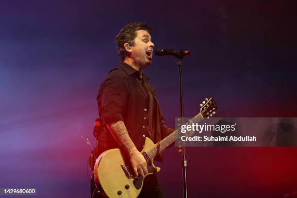 Billie Joe Armstrong of Green Day performs at the Singapore Formula One Grand Prix at Marina Bay Street Circuit on October 02, 2022 in Singapore.
