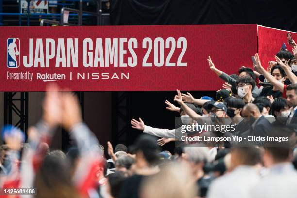 Fans cheer at the end during the Washington Wizards v Golden State Warriors - NBA Japan Games at Saitama Super Arena on October 02, 2022 in Saitama,...