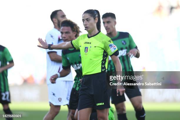 Referee Maria Sole Ferrieri Caputi during the Serie A match between US Sassuolo and Salernitana at Mapei Stadium - Citta' del Tricolore on October...