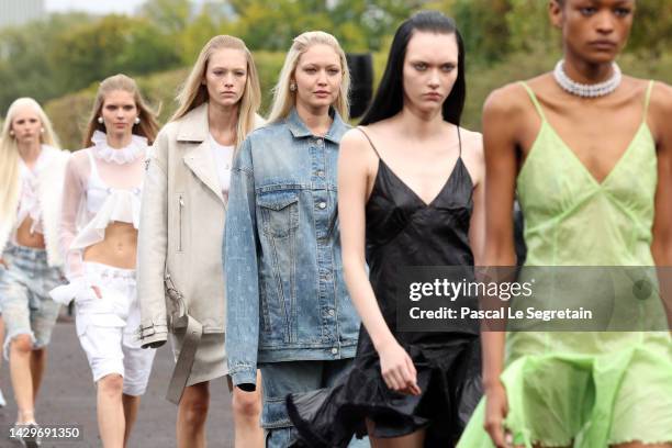 Gigi Hadid and other models walk the runway during the Givenchy Womenswear Spring/Summer 2023 show as part of Paris Fashion Week on October 02, 2022...
