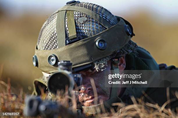 Soldier from 16 Air Assault Brigade takes part in Exercise Joint Warrior at West Freugh Airfield on April 16, 2012 in Starnraer, Scotland. The...