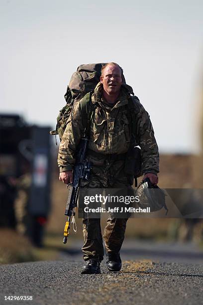 Soldier from 16 Air Assault Brigade takes part in Exercise Joint Warrior at West Freugh Airfield on April 16, 2012 in Starnraer, Scotland. The...