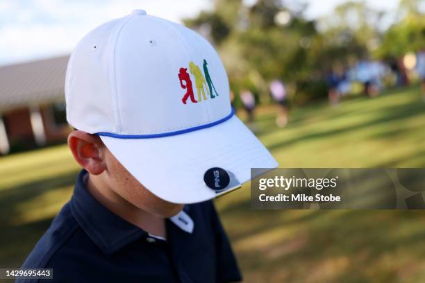 Detailed shot of a Drive, Chip and Putt hat during the Drive, Chip and Putt Championship at Champions Golf Club on October 02, 2022 in Houston, Texas.