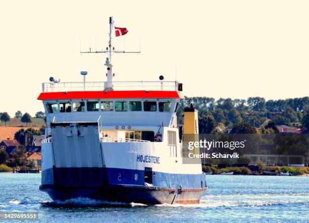 ferry approaching svendborg, denmark - pause button stock pictures, royalty-free photos & images