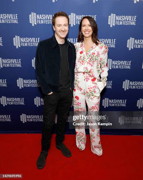 Joseph Mazzello and Anna Camp attend the screening of "Unexpected" at Franklin Theatre on October 02, 2022 in Franklin, Tennessee.