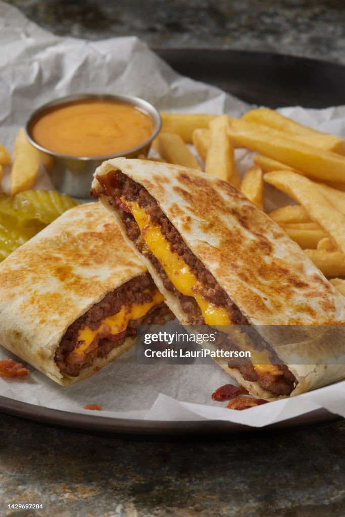 Double Bacon Cheese Burger Crunch Wrap High-Res Stock Photo - Getty Images