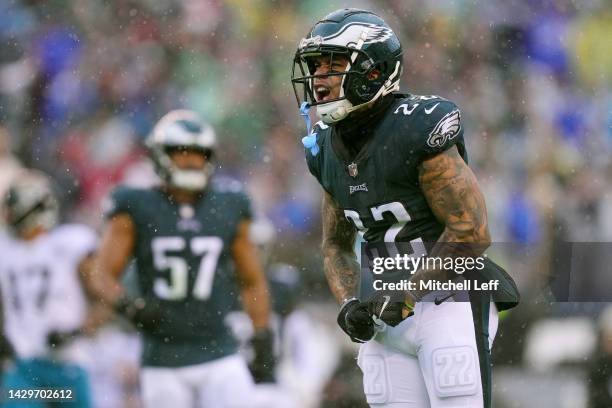 Marcus Epps of the Philadelphia Eagles reacts after defending a pass during the second quarter against the Jacksonville Jaguars at Lincoln Financial...