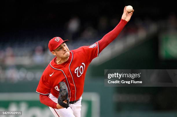 Patrick Corbin of the Washington Nationals pitches in the third inning against the Philadelphia Phillies at Nationals Park on October 02, 2022 in...