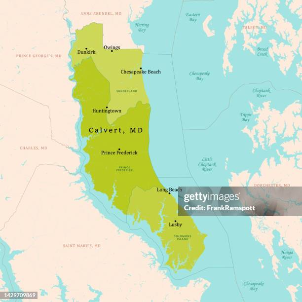 md calvert county vector map green - dunkirk stock illustrations