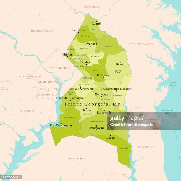 md prince george's county vector map green - chesapeake bay stock illustrations