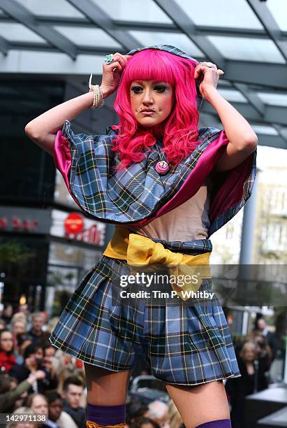Model on the catwalk as part of Alternative Fashion Week, wearing designs by 'Faye de-Boorder for Beckii Cruel', at Old Spitalfields Market on April...