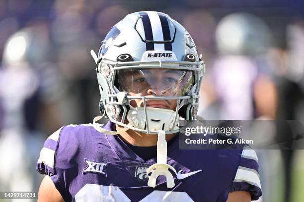 Running back Deuce Vaughn of the Kansas State Wildcats looks on before a game against the Texas Tech Red Raiders at Bill Snyder Family Football...