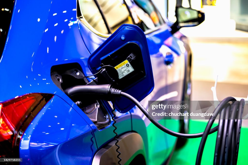 Close-Up Of Electric Car Charger. Power supply for electric car charging