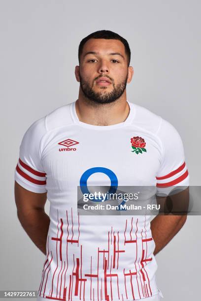 Ellis Genge of England poses during the England Men's Rugby Squad Photocall at Richmond Hill Hotel on October 02, 2022 in Richmond, England.