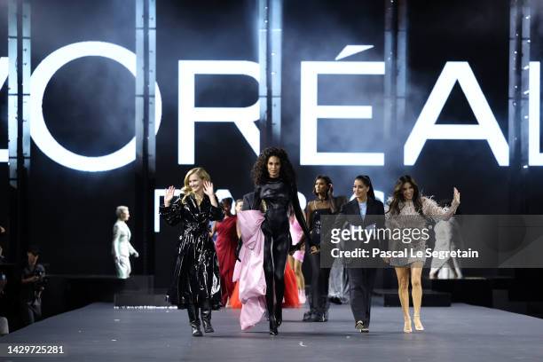 Camille Razat, Cindy Bruna, Leila Bekhti and Eva Longoria walk the runway during the "Le Defile Walk Your Worth" By L'Oreal Womenswear Spring/Summer...