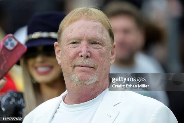 Owner and managing general partner Mark Davis of the Las Vegas Raiders looks on before the game against the Denver Broncos at Allegiant Stadium on...