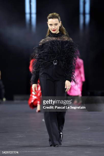 Katherine Langford walks the runway during the "Le Defile Walk Your Worth" By L'Oreal Womenswear Spring/Summer 2023 show as part of Paris Fashion...