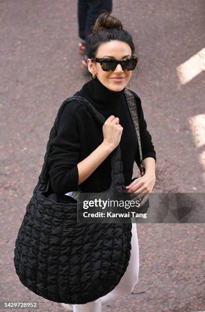 Michelle Keegan attends the 2022 TCS London Marathon on The Mall on October 02, 2022 in London, England.