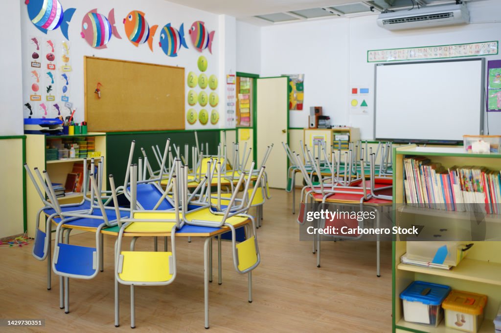 Wide view of a children's classroom at the school.