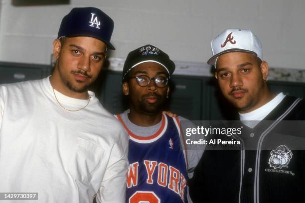 Filmmakers Spike Lee and The Hughes Brothers appear at a press conference on June 10, 1993 in New York City.