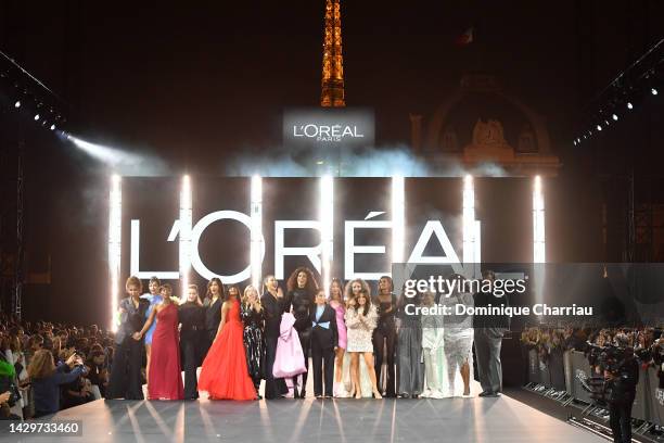 Gran Finale after the runway during the "Le Defile Walk Your Worth" By L'Oreal Womenswear Spring/Summer 2023 show as part of Paris Fashion Week on...