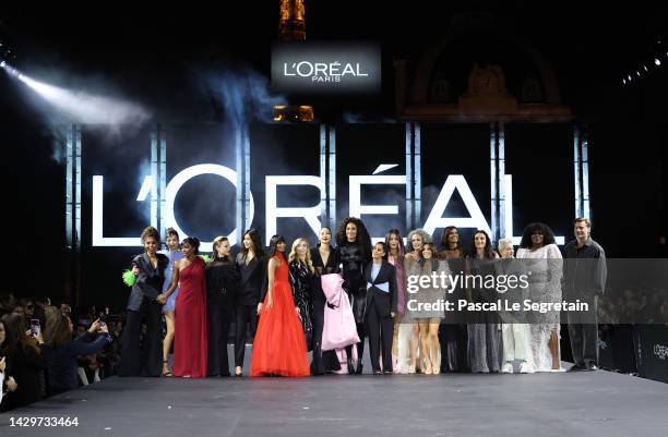 Gran Finale after the runway during the "Le Defile Walk Your Worth" By L'Oreal Womenswear Spring/Summer 2023 show as part of Paris Fashion Week on...