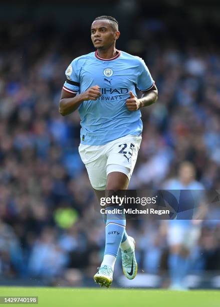 Manuel Akanji of Manchester City in action during the Premier League match between Manchester City and Manchester United at Etihad Stadium on October...