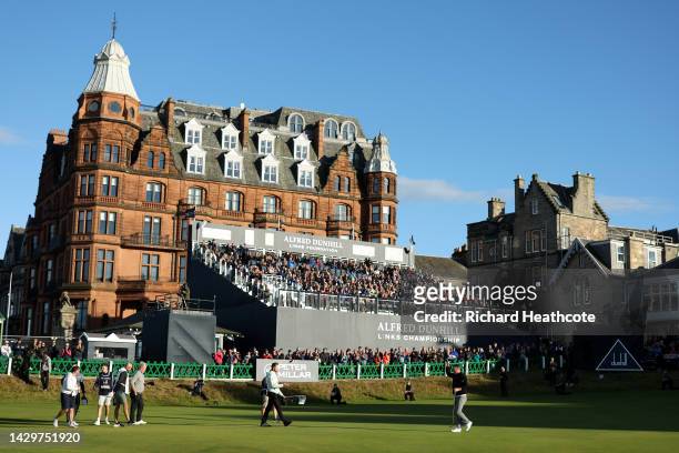 Ryan Fox of New Zealand celebrates on the 18th green as they secure victory on Day Four of the Alfred Dunhill Links Championship at the Old Course...