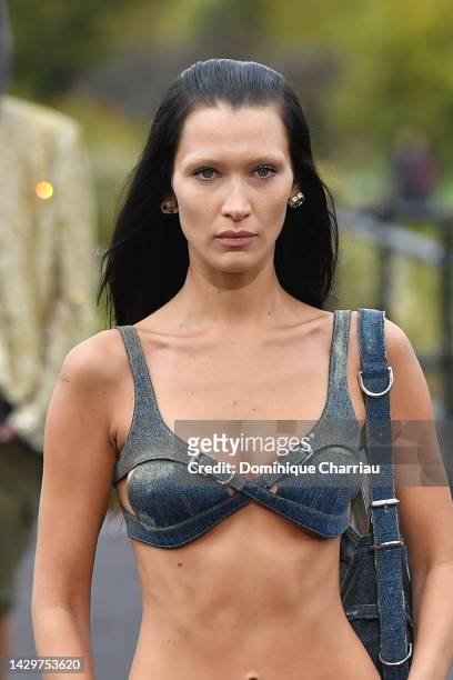 Bella Hadid walks the runway during the Givenchy Womenswear Spring/Summer 2023 show as part of Paris Fashion Week on October 02, 2022 in Paris,...
