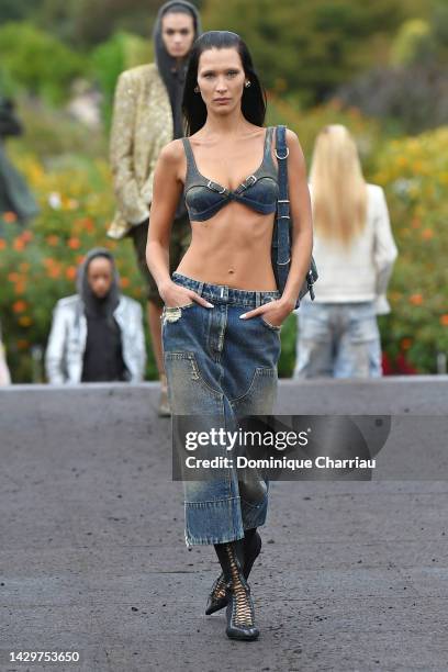 Bella Hadid walks the runway during the Givenchy Womenswear Spring/Summer 2023 show as part of Paris Fashion Week on October 02, 2022 in Paris,...