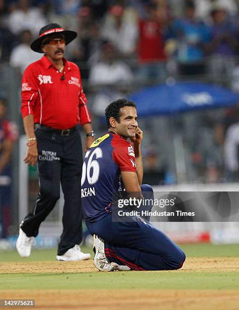 Delhi Daredevils bowler Irfan Pathan in action during the IPL T20 match between Mumbai Indians vs Delhi Daredevils at Wankhede Stadium on April 16,...