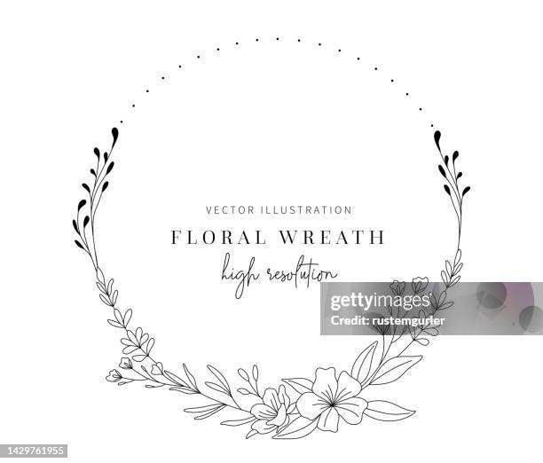 hand drawn floral wreath, floral wreath with leaves for wedding invitation. - crown pattern stock illustrations