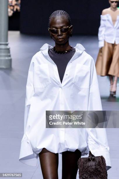 Model walks the runway during the Valentino Womenswear Spring/Summer 2023 show as part of Paris Fashion Week on October 02, 2022 in Paris, France.