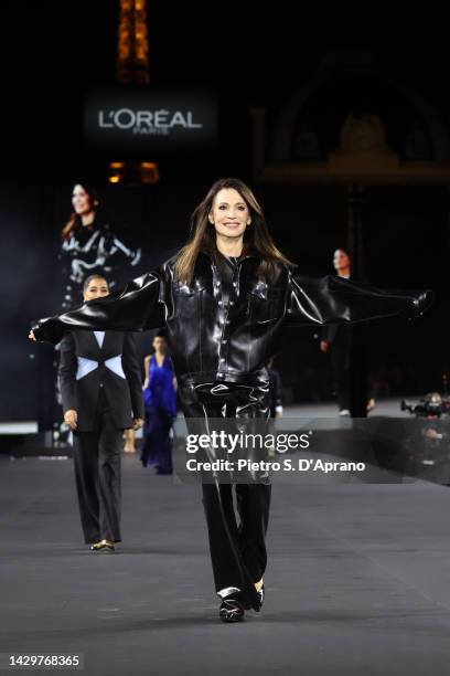 Iris Berben walks the runway during the "Le Defile Walk Your Worth" By L'Oreal Paris Womenswear Spring/Summer 2023 show as part of Paris Fashion Week...