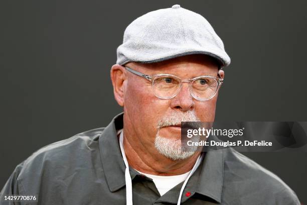 Bruce Arians of the Tampa Bay Buccaneers looks on before the game against the Kansas City Chiefs at Raymond James Stadium on October 02, 2022 in...