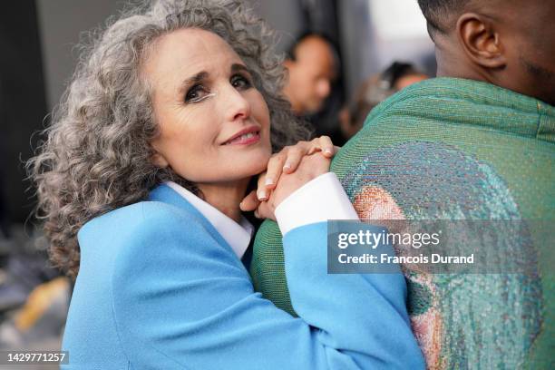 Andie MacDowell poses backstage prior to the "Le Defile Walk Your Worth" By L'Oreal Paris Womenswear Spring/Summer 2023 show as part of Paris Fashion...