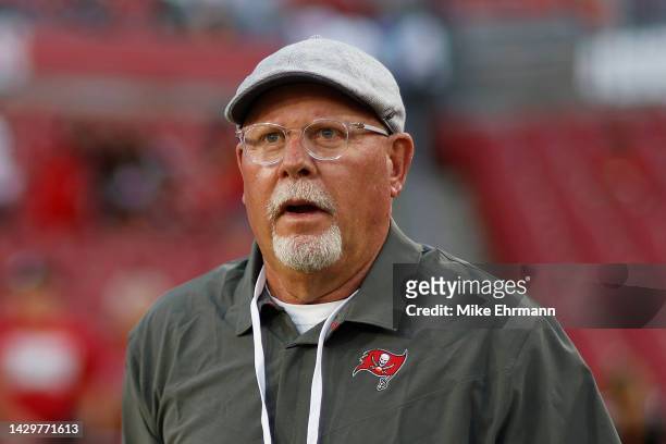 Bruce Arians of the Tampa Bay Buccaneers looks on before the game against the Kansas City Chiefs at Raymond James Stadium on October 02, 2022 in...