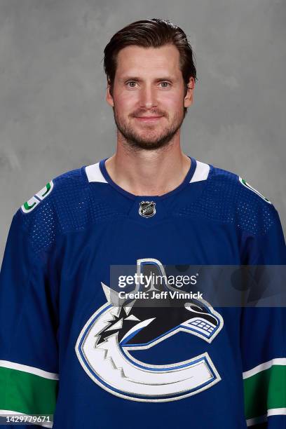 Oliver Ekman-Larsson of the Vancouver Canucks poses for his official headshot for the 2022-2023 season on September 21, 2022 at Rogers Arena in...