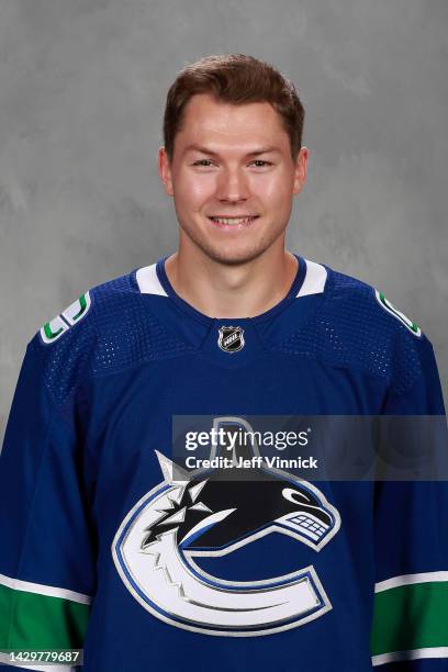 Curtis Lazar of the Vancouver Canucks poses for his official headshot for the 2022-2023 season on September 21, 2022 at Rogers Arena in Vancouver,...