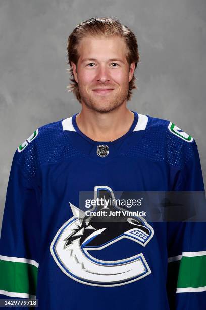 Brock Boeser of the Vancouver Canucks poses for his official headshot for the 2022-2023 season on September 21, 2022 at Rogers Arena in Vancouver,...