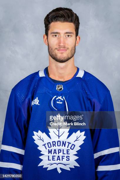 Pierre Engvall of the Toronto Maple Leafs poses for his official headshot for the 2022-2023 season on September 21, 2022 at Ford Performance Centre...