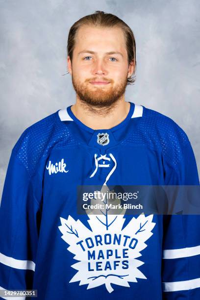 William Nylander of the Toronto Maple Leafs poses for his official headshot for the 2022-2023 season on September 24, 2022 at Scotiabank Arena in...