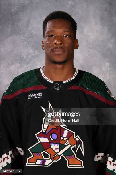 Bokondji Imama of the Arizona Coyotes poses for his official headshot for the 2022-2023 season at The Westin Kierland Resort & Spa on September 21,...