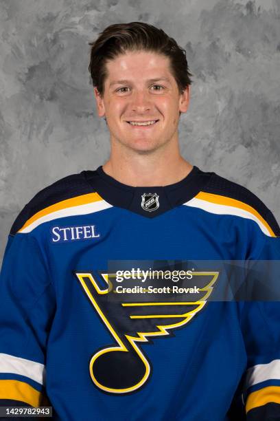 Torey Krug of the St. Louis Blues poses for his official headshot for the 2022-2023 season on September 22, 2022 at the Centene Community Ice Center...